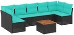 vidaXL 8 Tlg Garten-Sofagarnitur mit Kissen Schwarz Poly Rattan 3255903