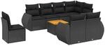 vidaXL 9-Tlg Garten-Sofagarnitur mit Kissen Schwarz Poly Rattan 3225096