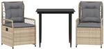 vidaXL 3-Tlg Garten-Essgruppe mit Kissen Beige Poly Rattan 3262999