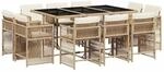 vidaXL 11-Tlg Garten-Essgruppe mit Kissen Beige Poly Rattan 3211750