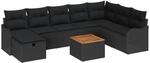 vidaXL Garten-Sofa-Set mit Kissen 9-Tlg Schwarz Poly Rattan 3360831
