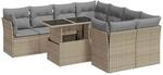 vidaXL 9-Tlg Garten-Sofagarnitur mit Kissen Beige Poly Rattan 3326130