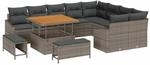vidaXL Gartensofa-Set mit Kissen mit Speicher 12 Stk Grau Poly Rattan 3364638