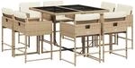 vidaXL 9-Tlg Garten-Essgruppe mit Kissen Beige Poly Rattan 3211378