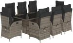 vidaXL 9-Tlg Garten-Essgruppe mit Kissen Grau Poly Rattan 3213122