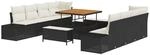 vidaXL Garten-Sofa-Set mit Kissen 11-Tlg Schwarz Poly Rattan 3362765