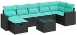 vidaXL 8-Tlg Garten-Sofagarnitur mit Kissen Schwarz Poly Rattan 3325413