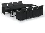 vidaXL 9-Tlg Garten-Essgruppe mit Kissen Poly Rattan Schwarz 3095558