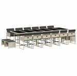 vidaXL 17-Tlg Garten-Essgruppe mit Kissen Hellgrau Poly Rattan 3211367