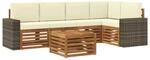 vidaXL Ecksofa Set mit Kissen 6 Stk Natur und Creme Massivholz Akazie 3384396