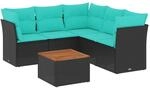 vidaXL 6 Tlg Garten-Sofagarnitur mit Kissen Schwarz Poly Rattan 3255966