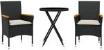 vidaXL 3-Tlg Bistro-Set mit Kissen Schwarz Poly Rattan und Glas 3278753