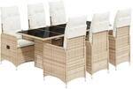 vidaXL 7-Tlg Garten-Bistro-Set mit Kissen Beige Poly Rattan 3277104