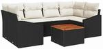 vidaXL Garten-Sofa-Set mit Kissen 7-Tlg Schwarz Poly Rattan 3347782