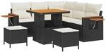 vidaXL Gartensofa-Set mit Kissen 9 Stk Schwarz und Creme Poly-Rattan 3365120