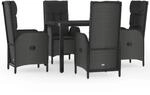 vidaXL 5-tlg Garten-Essgruppe mit Kissen Schwarz Poly Rattan Modell 44