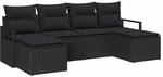 vidaXL Sofa Set mit Kissen mit Speicher 6 Stk Schwarz Poly-Rattan 3355162