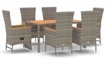 vidaXL 7-tlg. pulverbeschichteter Stahl Garten-Essgruppe mit Kissen Grau Poly Rattan