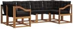 vidaXL Outdoor-Sofagarnitur mit Kissen 6-Tlg Natur und Schwarz 3369011