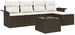 vidaXL Garten-Sofa-Set mit Kissen 6-Tlg Braun Poly Rattan 3345328