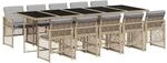 vidaXL 11-Tlg Garten-Essgruppe mit Kissen Beige Poly Rattan 3210756
