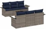 vidaXL Garten-Sofa-Set mit Kissen mit Kissen 7 Stk Grau und Marineblau 3353924