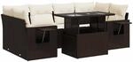 vidaXL 7-Tlg Garten-Sofagarnitur mit Kissen Braun Poly Rattan 3326434