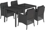vidaXL 5-Tlg Garten-Essgruppe mit Kissen Schwarz Poly Rattan 3211850