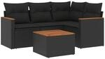 vidaXL 5-Tlg Garten-Sofagarnitur mit Kissen Schwarz Poly Rattan 3225936