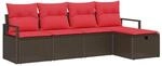vidaXL Sofa Set mit Kissen mit Speicher Braun und Rot Poly-Rattan 3359163