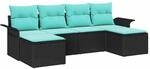 vidaXL Gartensofa-set mit Kissen 6 Stk Schwarz Poly-Rattan 3345476