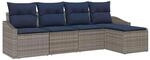 vidaXL Sofa Set mit Kissen 5 Stk Grau und Marineblau Poly-Rattan 3355354