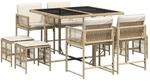 vidaXL 9-tlg Garten-Essgruppe mit Kissen Beige Poly Rattan Modell 44