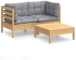vidaXL 3-tlg Garten-Lounge-Set mit Grauen Kissen Kiefernholz