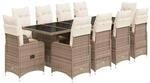 vidaXL 11-Tlg Garten-Bistro-Set mit Kissen Beige Poly Rattan 3277288
