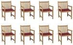 vidaXL Gartenst&uuml;hle 8 Stk mit Weinroten Kissen Massivholz Teak 3073067