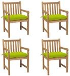 vidaXL Gartenst&uuml;hle 4 Stk mit Hellgr&uuml;nen Kissen Massivholz Teak 3073030