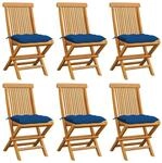 vidaXL Gartenst&uuml;hle mit Blauen Kissen 6 Stk Massivholz Teak 3065615