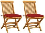 vidaXL Gartenst&uuml;hle mit Roten Kissen 2 Stk Massivholz Teak 3062481