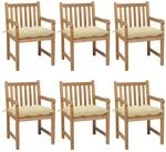 vidaXL Gartenst&uuml;hle 6 Stk mit Cremewei&szlig;en Kissen Massivholz Teak 3073048