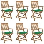 vidaXL Klappbare Gartenst&uuml;hle 6 Stk mit Kissen Massivholz Akazie 3074945
