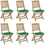 vidaXL Klappbare Gartenst&uuml;hle 6 Stk mit Kissen Massivholz Akazie 3074999