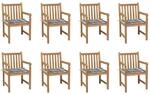 vidaXL Gartenst&uuml;hle 8 Stk Graue Karomuster-Kissen Massivholz Teak 3073072