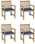 vidaXL Gartenst&uuml;hle 4 Stk mit K&ouml;nigsblauen Kissen Massivholz Teak 3073014