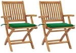vidaXL Gartenst&uuml;hle 2 Stk mit Gr&uuml;nen Kissen Teak Massivholz 3062411