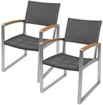 DELUKE Gartenstuhl 2er Set ANDRE Armlehnen Kunststoffgeflecht Hellbraun Gartenst&uuml;hle
