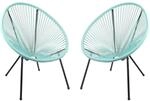 DELUKE Gartenstuhl 2er Set SVEN Kunstgeflecht Kunststoff Mint Relaxsessel...
