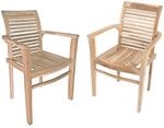 DELUKE Gartenstuhl 2er Set MEIKE Armlehnen Teak Natur Stapelstuhl Wetterfest