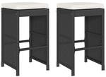 vidaXL Garten-Barhocker mit Kissen 2 Stk Schwarz Poly Rattan 368686
