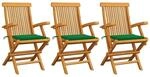 vidaXL Gartenst&uuml;hle mit Gr&uuml;nen Kissen 3 Stk Massivholz Teak 3062519